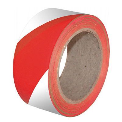 Стрічка самоклейка попереджає біло-червона 50 мм 33 м