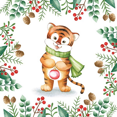 Салфетки столовые Silken Тигренок с шариком 33х33 см 16 шт.