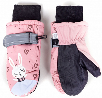 Варежки YO! лыжные детские зайчик р.12 розовый 