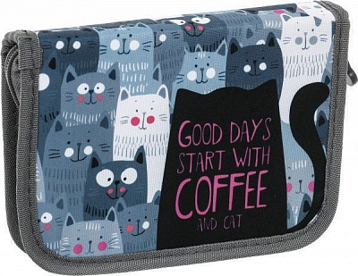 Пенал школьный Коты серый с рисунком