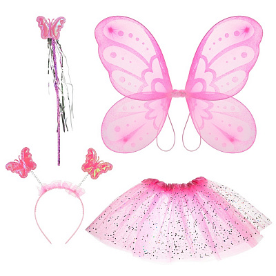Костюм дитячий карнавальний Shantou спідниця, крила, обруч, чарівна паличка рожевий E2509