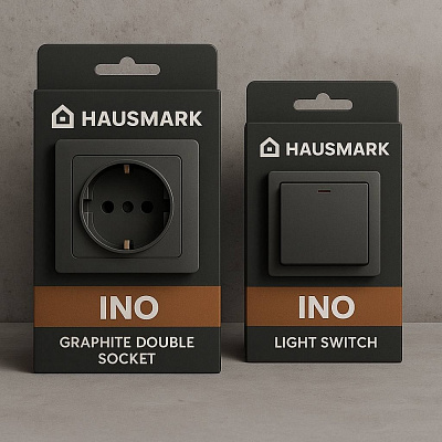 Розетка подвійна із заземленням HausMark INO IP20 чорний PS-2SG-GP-Black