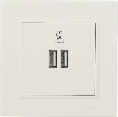 Розетка USB подвійна Makel Karea слонова кістка без шторок без кришки слонова кістка