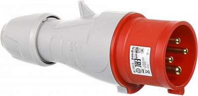 Вилка электрическая силовая с заземлением Legrand 32A 3К+З 415В IP44 серый с красным 555238