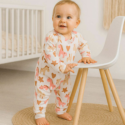 Ромпер-реглан для девочки Blanka Единорожки р.62-68 бежевый 110837