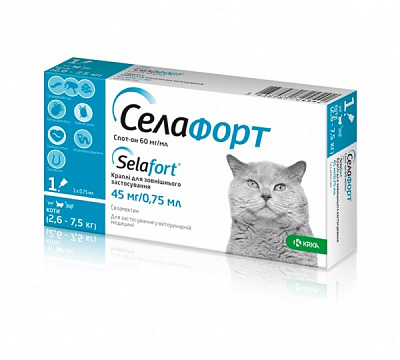 Капли KRKA Селафорт спот-он 1х45 мг /0,75 мл (для котов)