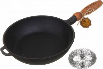 Сковорода чавунна лита з дерев'яною ручкою 26x6 см Т305 Maysternya
