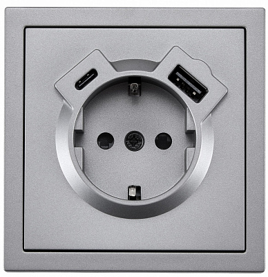 Механізм розетки побутова + USB + Type C із заземленням HausMark Juna IP20 сірий 7041-3588-181TC