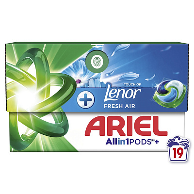 Капсулы для машинной стирки Ariel Все-в-1 Прикосновение свежего воздуха Lenor 19 шт.