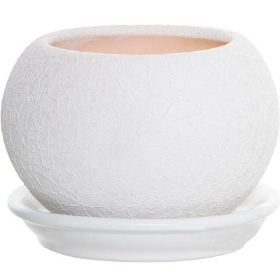 Горшок керамический Ориана-Запорожкерамика Шар шелк круглый 0,4л белый 