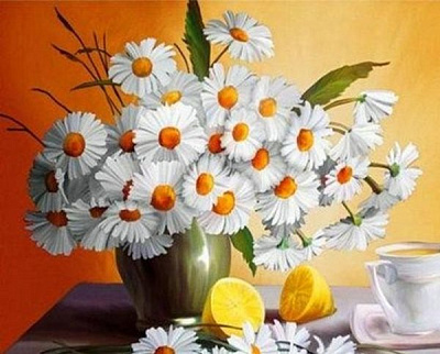 Набір для творчості зі стразами на підрамнику з принт. рамою Натюрморт з ромашками 40x50 см Діамантові ручки