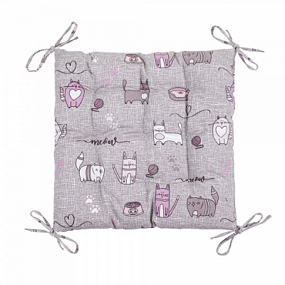 Подушка на стілець Кіт на кухні 40x40 см сіро-бузковий Homeline
