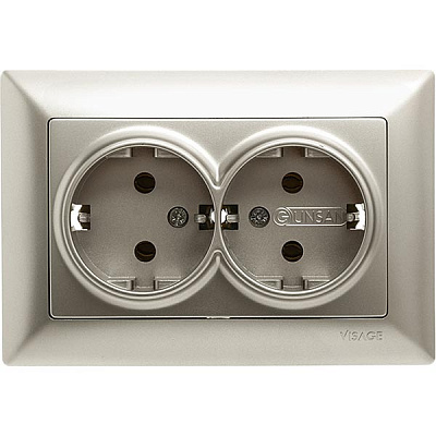 Розетка двойная с заземлением Gunsan Visage без шторок бежевый металлик VS 28 25 150