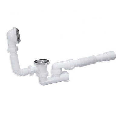 Сифон для ванны ScandiSPA прямоточный с ревизией выпуском и переливом 1 1/2 и Гофротрубы В0550