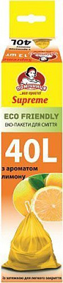 Эко-пакеты для мусора Помічниця Supreme Eco Friendly лимон биоразлагаемые 40 л 12 шт. (Supreme Eco Friendly)