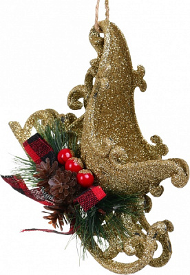 Декоративная подвеска Санки с декором 13x10 см E2298G золотой