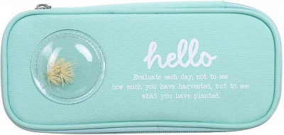 Пенал Hello з декоративною білою рослиною бірюзовий із білим
