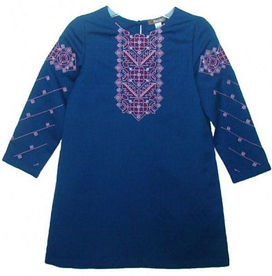 Вышиванка Эдельвика 68-17/00 с розовой вышивкой р.146 синий 