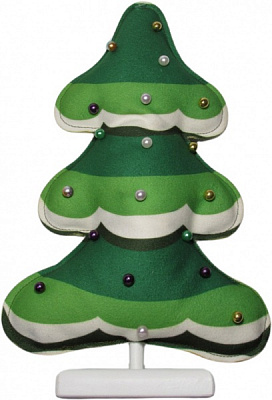 Украшение новогоднее на подставке Елка зеленая ярусы с жемчугом 30 см