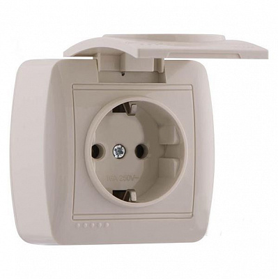 Розетка із заземленням Lezard Demet 16 А 250 В без шторок з кришкою кремовий 711-0300-123