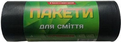 Мішки для побутового сміття Plastcompound чорні міцні 60 л 20 шт.