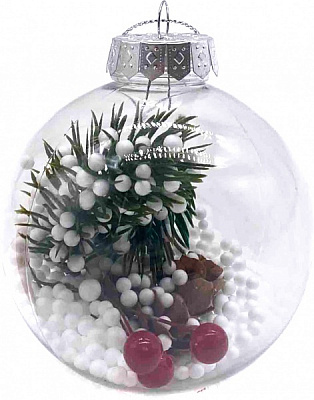 Шар новогодний Dalian Everglory с снегом и ягодным декором 8 мм прозрачный LX2021-0202