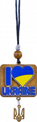 Підвіска дерев'яна I Love Ukraine 15 см жовто-блакитний P-2211