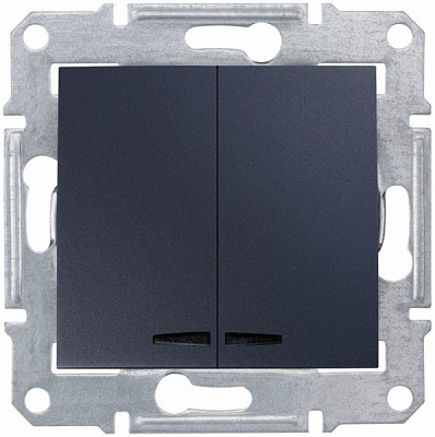 Вимикач двоклавішний Schneider Electric Sedna з підсвіткою 10 А 250В IP20 графіт