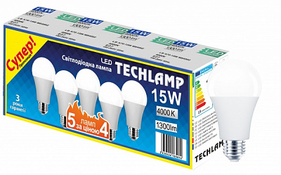 Лампа светодиодная Techlamp Промо 4+1 15 Вт A65 E27 220 В 4000 К LED A65 15W 4000К E27 