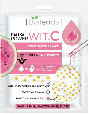 Маска тканинна для обличчя Bielenda вітамін С + зволожуюча сироватка POWER 22 мл