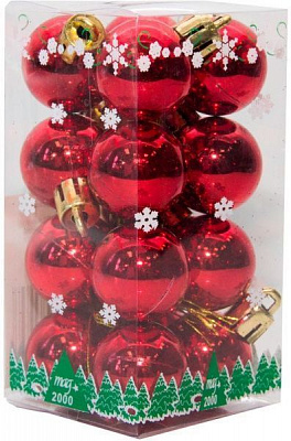 Набір іграшок кулі червоні глянцеві Девілон 890599 d25 мм 16 шт./уп.