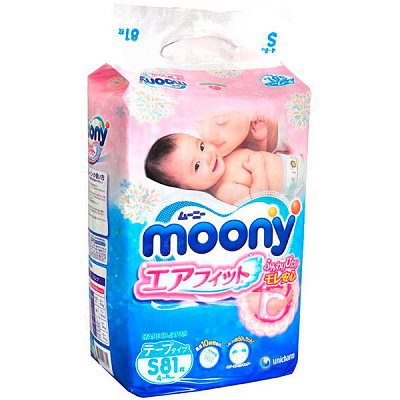 Подгузники Moony дышащие S 4-8 кг RS81
