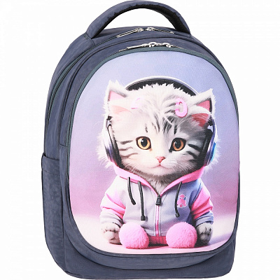 Рюкзак шкільний Bagland Кошеня в навушниках сірий 56566