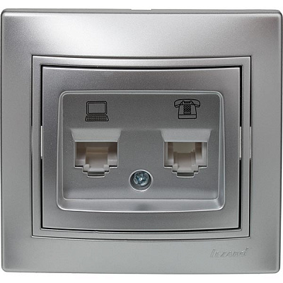 Розетка комп'ютерна + телефонна подвійна Lezard Mira сірий 701-1010-143