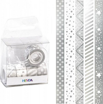 Набір клейкої стрічки паперової Срібні відтінки з диспенсером 12 ммх3 м 203584581 5 шт. Heyda