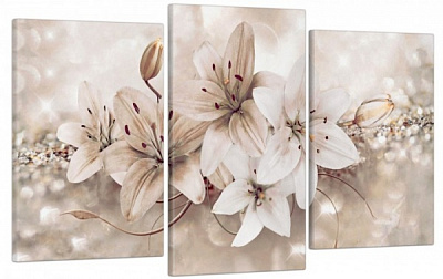 Картина модульна Картина модульна 3 частини Білі лілії МК 30202 100x53 см ЕО235