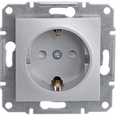 Розетка із заземленням Schneider Electric Asfora 16 А 250 В зі шторками алюміній EPH2900261