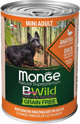 Корм влажный Для дорослих собак на всіх стадіях життя для малых пород Monge Monge Dog Wet Mini Adult с уткой, тыквой и цукини 400 г