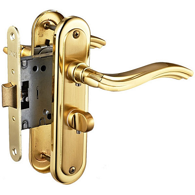 Замок врізний з ручками  Linde А-2002 WC PB/SB WC 47,5 мм матова латунь/