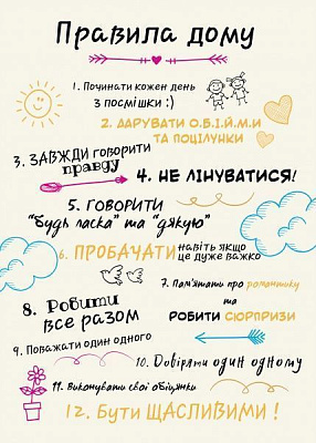 Постер Правила дому (укр.) білий 21x29,7 см BrickPrint