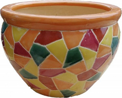 Горшок керамический с поддоном (2736м) круглый 2 л разноцветный 