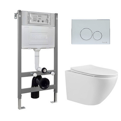 Комплект инсталляции Imprese i-FRAME, клавиша i7116PC хром + унитаз LESNA TWIST