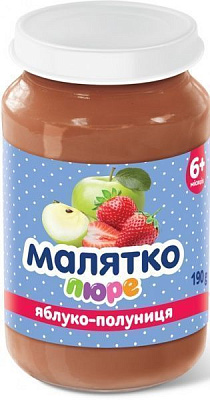 Пюре Малятко Яблоко и клубника 190 г 4820123511636 