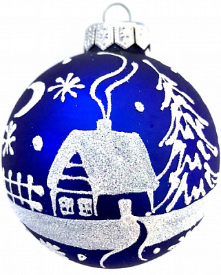 Куля новорічна Юріта пейзаж Морозна ніч d 80 мм синій A80338M