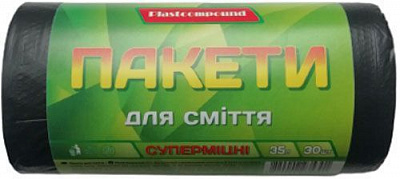 Мішки для побутового сміття Plastcompound чорні міцні 35 л 30 шт.