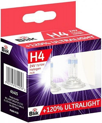 Лампа галогенная BLIK H4 P43t 24 В 75/70 Вт 2 шт