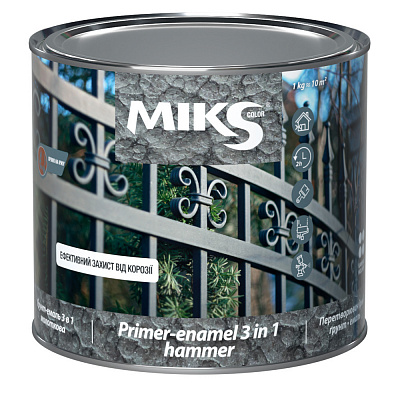 Грунт-эмаль MIKS Color 3 в 1 молоткова зеленая глянец 0,65кг