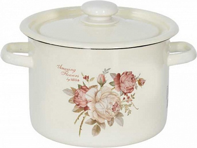 Кастрюля с крышкой эмалированная цилиндрическая 3 л Роза Idilia