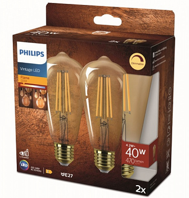 Лампа світлодіодна Philips 2 шт. 4,2 Вт ST64 прозора E27 220 В 929003061568