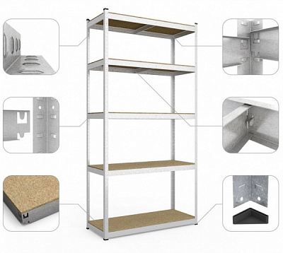 Стелаж металевий Меткас Стандарт оцинкований 2000x1200x600 мм полиця 5 шт. цинк
